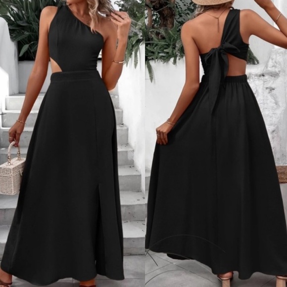 Boho one shoulder open back slit thigh maxi dress  shoulder - Picture 1 of 4